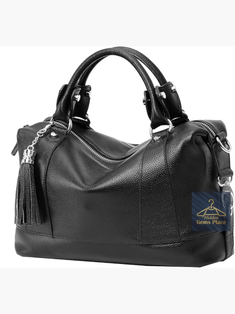 Genuine Leather Satchel Tote Crossbody Bag Spacious Tassel Accent